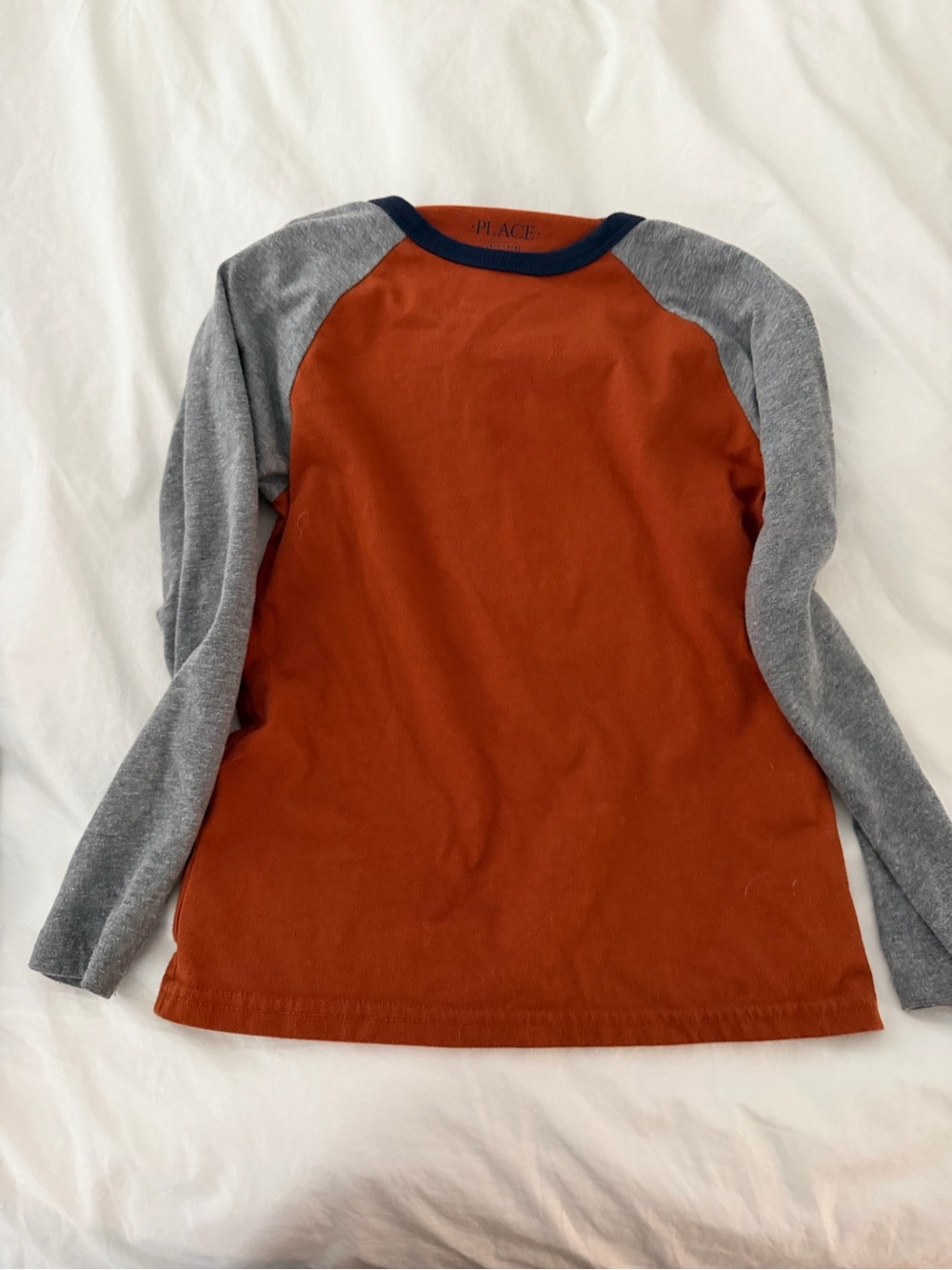 Children’s Place Rust & Gray Long Sleeve Raglan Tee with Navy Trim